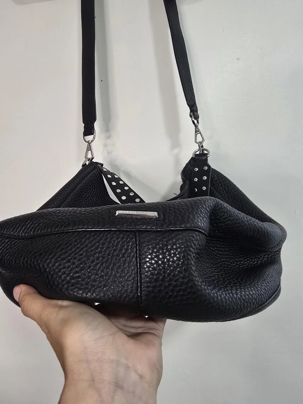Rebecca Minkoff Black Pebbled Leather convertible hobo bag